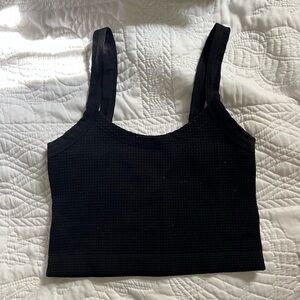 Black Cropped Waffled Tank Top
